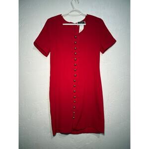DBY vintage red button bow dress‎ womens 7 90s retro grandma granny grandmacore